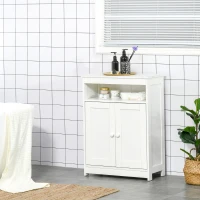 HOMCOM Accent Cabinet, Wood Free Standing Storage Organizer with Double Doors and Adjustable Shelf for Living Room, Kitchen, White(m-9)