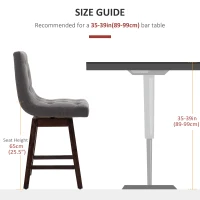 HOMCOM Bar Stools Set of 2, Swivel Bar Chairs, 25.5" High Fabric Tufted Breakfast Barstools for Kitchen Counter, Dark Grey(m-7)