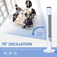 HOMCOM Freestanding Tower Fan Cooling for Home Bedroom with Oscillating, 3 Speed, 12h Timer, LED Sensor Panel, Remote Controller, White(m-5)