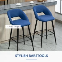 HOMCOM Fabric Bar stools Set of 2, 29.5" Pub Height Chairs with Steel Legs, Backrest for Kitchen Counter, Dining Room, Bistro Table, Blue(m-4)