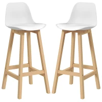 HOMCOM Bar Height Stools Set of 2, PU Leather Upholstered Stools for Kitchen Island, Modern Bar Chairs with Backs, White(m-2)
