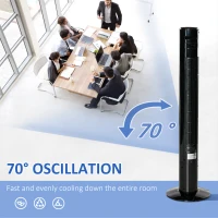 HOMCOM Freestanding Tower Fan Cooling for Home Bedroom with Oscillating, 3 Speed, 12h Timer, LED Sensor Panel, Remote Controller, Black(m-5)