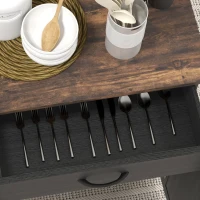 HOMCOM Modern Rolling Kitchen Island Cart with Drawer, Natural Wood Top, Towel Rack, Door Storage Cabinet, Distressed Black(m-9)