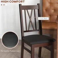 HOMCOM Farmhouse Dining Table Chairs Set of 2, Pine Wood Kitchen Table Chairs with PU Leather Cushion for Living Room, Bedroom(m-5)