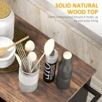 HOMCOM Modern Rolling Kitchen Island Cart with Drawer, Natural Wood Top, Towel Rack, Door Storage Cabinet, Distressed Black(m-5)