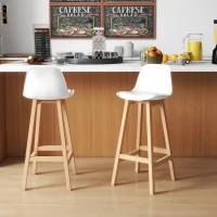 HOMCOM Bar Height Stools Set of 2, PU Leather Upholstered Stools for Kitchen Island, Modern Bar Chairs with Backs, White(m-7)