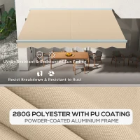 Outsunny 13' x 10' Electric Awning, Retractable Awning with LED Lights and Remote Controller for Door and Window, Cream White(m-7)