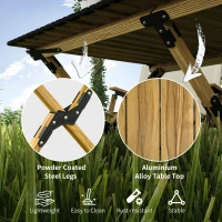 Outsunny Folding Picnic Table, Portable Aluminum Camping Table with Roll-Up Top for Party, BBQ, Beach, Natural(m-6)