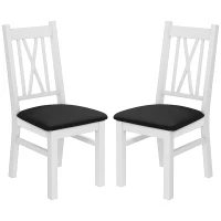 HOMCOM Farmhouse Dining Table Chairs Set of 2, Pine Wood Kitchen Table Chairs with PU Leather Cushion for Living Room, Bedroom(m-11)