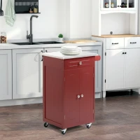HOMCOM Kitchen Cart, Small Kitchen Island, Stainless Steel Top Utility Trolley on Wheels with Storage Drawer for Dining Room, Kitchen, Red(m-1)