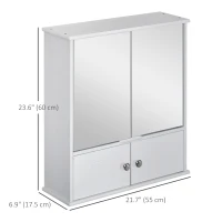 kleankin Medicine Cabinet with Mirror, Bathroom Wall Cabinet with 2 Mirrored Doors, 2 Modern Doors and Adjustable Shelf, White(m-3)