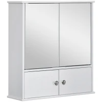 kleankin Medicine Cabinet with Mirror, Bathroom Wall Cabinet with 2 Mirrored Doors, 2 Modern Doors and Adjustable Shelf, White(m-2)