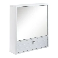 kleankin Medicine Cabinet with Mirror, Bathroom Wall Cabinet with 2 Mirrored Doors, 1 Modern Door and Adjustable Shelf, White(m-2)