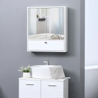 kleankin Medicine Cabinet with Mirror, Bathroom Wall Cabinet with 2 Mirrored Doors, 1 Modern Door and Adjustable Shelf, White(m-1)