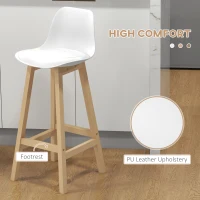 HOMCOM Bar Height Stools Set of 2, PU Leather Upholstered Stools for Kitchen Island, Modern Bar Chairs with Backs, White(m-5)