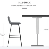 HOMCOM 29.5" Bar Stools Set of 2, Upholstered Extra Tall Barstools, Armless Bar Chairs with Back, Steel Legs, Grey(m-7)