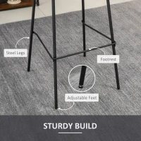 HOMCOM 29.5" Bar Stools Set of 2, Upholstered Extra Tall Barstools, Armless Bar Chairs with Back, Steel Legs, Grey(m-6)