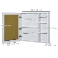 kleankin Aluminum Medicine Cabinet with Mirror, 31.5"W x 27.5"H Bathroom Storage Cabinet with 3-tier Shelves, Wall Mounted, White(m-3)