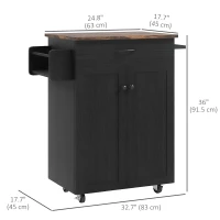 HOMCOM Modern Rolling Kitchen Island Cart with Drawer, Natural Wood Top, Towel Rack, Door Storage Cabinet, Distressed Black(m-3)