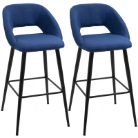 HOMCOM Fabric Bar stools Set of 2, 29.5" Pub Height Chairs with Steel Legs, Backrest for Kitchen Counter, Dining Room, Bistro Table, Blue(m-2)