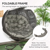 Outsunny Patio Egg Chair with Swivel Base, Foldable Basket Chair with Large Seat Cushion, Cup Holder for Indoor, Outdoor, Sand(m-9)