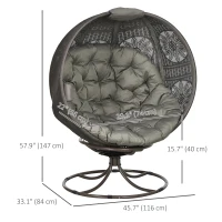 Outsunny Patio Egg Chair with Swivel Base, Foldable Basket Chair with Large Seat Cushion, Cup Holder for Indoor, Outdoor, Sand(m-3)