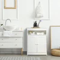 HOMCOM Accent Cabinet, Wood Free Standing Storage Organizer with Double Doors and Adjustable Shelf for Living Room, Kitchen, White(m-1)