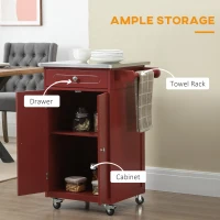 HOMCOM Kitchen Cart, Small Kitchen Island, Stainless Steel Top Utility Trolley on Wheels with Storage Drawer for Dining Room, Kitchen, Red(m-4)