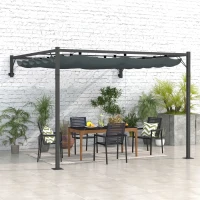 Outsunny Metal Pergola with Retractable Roof, 10' x 10' Wall Mounted Outdoor Gazebo Sun Shade Shelter(m-1)