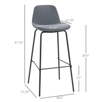 HOMCOM 29.5" Bar Stools Set of 2, Upholstered Extra Tall Barstools, Armless Bar Chairs with Back, Steel Legs, Grey(m-3)