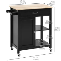 HOMCOM Rolling Kitchen Cart with Wood Top and Drawer, Kitchen Island on Wheels for Dining Room, Black | Aosom Canada(m-3)