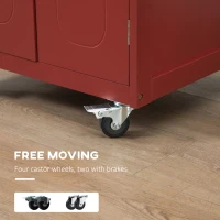 HOMCOM Kitchen Cart, Small Kitchen Island, Stainless Steel Top Utility Trolley on Wheels with Storage Drawer for Dining Room, Kitchen, Red(m-6)