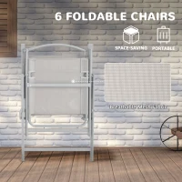 Outsunny 8 Piece Outdoor Dining Set, Patio Furniture Set with Umbrella, 6 Folding Chairs, Rectangle Table and Mesh Seat, Gray(m-5)