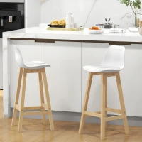 HOMCOM Bar Height Stools Set of 2, PU Leather Upholstered Stools for Kitchen Island, Modern Bar Chairs with Backs, White(m-1)