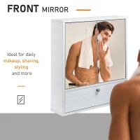 kleankin Medicine Cabinet with Mirror, Bathroom Wall Cabinet with 2 Mirrored Doors, 1 Modern Door and Adjustable Shelf, White(m-7)