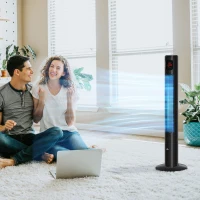 HOMCOM Freestanding Tower Fan Cooling for Home Bedroom with Oscillating, 3 Speed, 12h Timer, LED Sensor Panel, Remote Controller, Black(m-1)