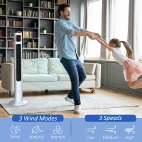 HOMCOM Freestanding Tower Fan Cooling for Home Bedroom with Oscillating, 3 Speed, 12h Timer, LED Sensor Panel, Remote Controller, White(m-4)
