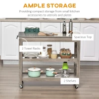 HOMCOM Kitchen Cart Rolling Kitchen Island Utility Trolley with Concrete Effect Top & Storage Wine Rack, Grey(m-4)