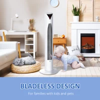 HOMCOM Freestanding Tower Fan Cooling for Home Bedroom with 3 Speed, 12h Timer, Oscillating, LED Sensor Panel, Remote Controller, White(m-9)