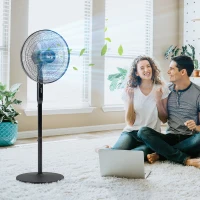 HOMCOM Floor Standing Fan with Remote Control, Oscillating, LED Screen, Stand Up Cooling Fan, Tall Pedestal Electric Fan for Home Bedroom, Black(m-1)