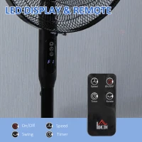 HOMCOM Floor Standing Fan with Remote Control, Oscillating, LED Screen, Stand Up Cooling Fan, Tall Pedestal Electric Fan for Home Bedroom, Black(m-9)