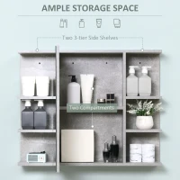 kleankin Medicine Cabinet with Mirror, Cement-Like Contemporary Bathroom Wall Cabinet with 6 Open Shelves, Grey(m-4)