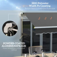 Outsunny 8' x 6.5' Manual Retractable Awning with LED Lights, Aluminum Sun Canopies for Patio Door Window, Dark Grey(m-6)