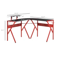HOMCOM Gaming Desk, L-Shaped Corner Computer Table for Home Office, Workstations with Adjustable Monitor Stand Cup Holder Headphone Hook 49.25" x 49.25" x 29.5" Red(m-3)
