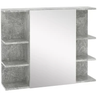 kleankin Medicine Cabinet with Mirror, Cement-Like Contemporary Bathroom Wall Cabinet with 6 Open Shelves, Grey(m-2)