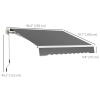 Outsunny 8' x 6.5' Manual Retractable Awning with LED Lights, Aluminum Sun Canopies for Patio Door Window, Dark Grey(m-3)