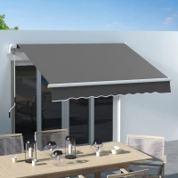 Outsunny 8' x 6.5' Manual Retractable Awning with LED Lights, Aluminum Sun Canopies for Patio Door Window, Dark Grey(m-1)