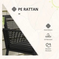 Outsunny 3 Pieces Patio Furniture Outdoor PE Rattan Bistro Set w/ Seat Cushions Tempered Glass Table for Garden Backyard, Black(m-6)