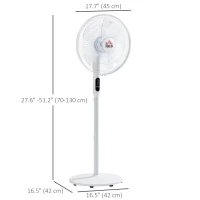 HOMCOM Floor Standing Fan with Remote Control, Oscillating, LED Screen, Stand Up Cooling Fan, Tall Pedestal Electric Fan for Home Bedroom, White(m-3)