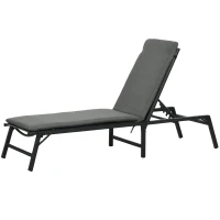 Outsunny Foldable Patio Lounger with Cushion, 5-Level Adjust Backrest Recliner Chair, Grey(m-2)